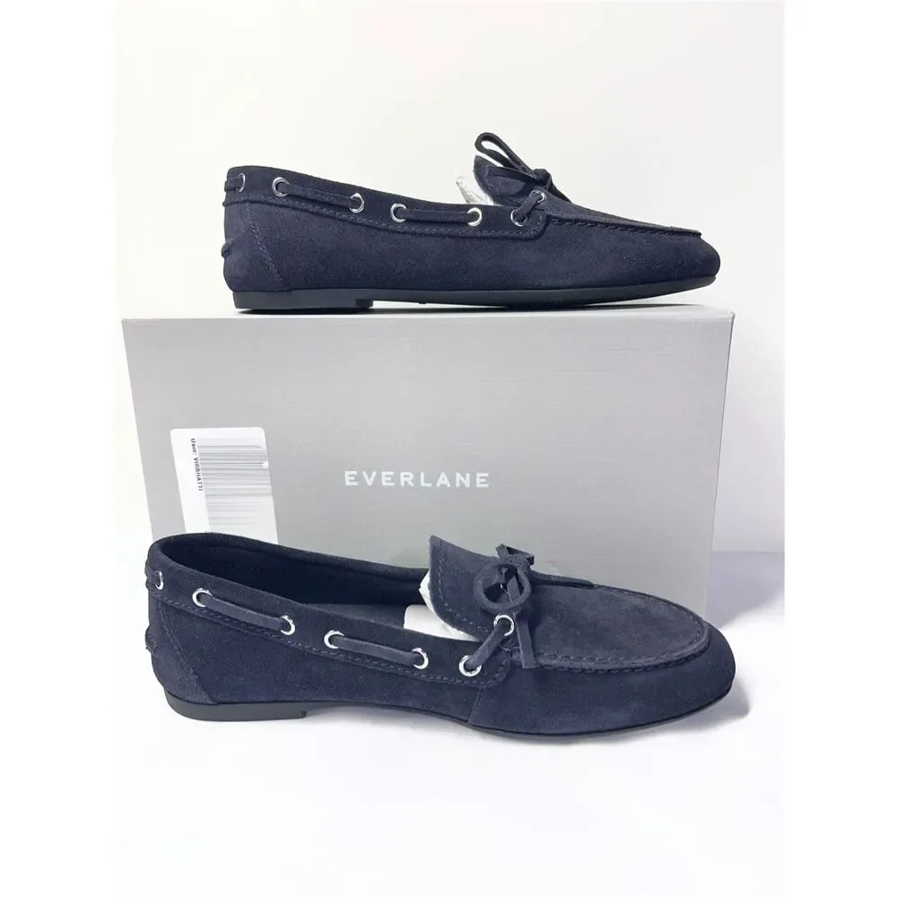 Everlane Dark Navy Suede Boat Shoes Womens Size 8 NWB Minimalist Loafers Flats